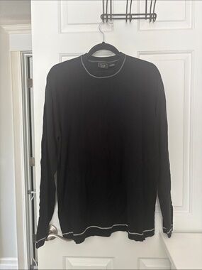 Black Long-Sleeve Crewneck Shirt with Contrast Stitching - Silk Blend